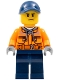 Minifig No: cty0641  Name: Construction Worker - Male, Orange Safety Jacket, Reflective Stripe, Sand Blue Hoodie, Dark Blue Legs, Dark Blue Cap with Hole, Scowl