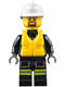 Minifig No: cty0649  Name: Fire - Reflective Stripes with Utility Belt and Flashlight, Life Jacket, White Fire Helmet, Brown Moustache and Goatee