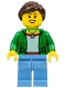 Minifig No: cty0675  Name: Customer - Green Female Jacket Open with Necklace, Medium Blue Legs, Dark Brown Ponytail and Swept Sideways Fringe