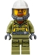 Minifig No: cty0685  Name: Volcano Explorer - Male Worker, Suit with Harness, Construction Helmet, Breathing Neck Gear with Yellow Air Tanks, Trans-Black Visor, Goatee