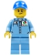 Minifig No: cty0689  Name: Medium Blue Uniform Shirt with Pocket and Octan Logo, Medium Blue Legs, Blue Cap with Hole, Lopsided Smile