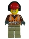 Minifig No: cty0699  Name: Construction Worker - Male, Orange Safety Vest, Reflective Stripes, Reddish Brown Shirt, Dark Tan Legs, Red Construction Helmet with Black Ear Protectors / Headphones, Safety Glasses