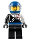 Minifig No: cty0712  Name: Buggy Driver, Checkered Race Torso, Blue Helmet, Black Legs
