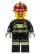 Minifig No: cty0717  Name: Fire - Reflective Stripes with Utility Belt, Dark Red Fire Helmet, Brown Beard
