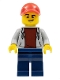 Minifig No: cty0728  Name: ATV Driver - Male, Open Hoodie, Dark Blue Legs, Red Cap