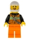 Minifig No: cty0736  Name: Fire - Reflective Stripe Vest with Pockets and Shoulder Strap, Orange Pants, White Helmet, Yellow, Peach Lips