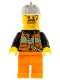 Minifig No: cty0737  Name: Fire - Reflective Stripe Vest with Pockets and Shoulder Strap, Orange Pants, White Fire Helmet, Yellow Airtanks, Brown Goatee