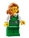Minifig No: cty0745  Name: Police - City Bandit Female with Green Overalls, Dark Orange Female Hair over Shoulder, Peach Lips Smirk