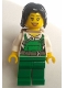 Minifig No: cty0755  Name: Police - City Bandit Female with Green Overalls, Black Mid-Length Tousled Hair, Backpack, Peach Lips Open Mouth Smile