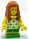 Minifig No: cty0761  Name: Beachgoer - Girl, Top with Apples and Green Legs with Yellow Stripes