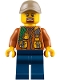 Minifig No: cty0793  Name: City Jungle Explorer - Dark Orange Jacket with Pouches, Dark Blue Legs, Dark Tan Cap with Hole, Brown Moustache and Goatee