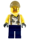 Minifig No: cty0815  Name: City Jungle Engineer - White Shirt with Suspenders and Dirt Stains, Dark Blue Legs, Dark Tan Cap with Hole, Goatee