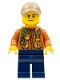 Minifig No: cty0823  Name: City Jungle Explorer - Dark Orange Jacket with Pouches, Dark Blue Legs, Dark Tan Cap with Hole, Sweat Drops