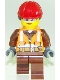 Minifig No: cty0934  Name: Construction Worker - Female, Orange Safety Vest, Reflective Stripes, Reddish Brown Shirt and Legs, Red Construction Helmet with Dark Brown Hair, Safety Glasses