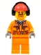 Minifig No: cty0935  Name: Construction Worker - Male, Orange Safety Jacket, Reflective Stripe, Sand Blue Hoodie, Orange Legs, Red Construction Helmet with Black Headphones, Goatee