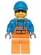 Minifig No: cty0945  Name: Overalls with Safety Stripe Orange, Orange Legs, Blue Short Bill Cap, Dark Tan Angular Beard
