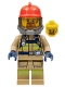Minifig No: cty0962  Name: Fire - Reflective Stripes, Dark Tan Suit, Red Fire Helmet, Open Mouth with Goatee, Breathing Neck Gear with Blue Air Tanks