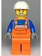 Minifig No: cty0971  Name: Construction Worker - Male, Orange Overalls with Reflective Stripe and Buckles over Blue Shirt, Orange Legs, White Construction Helmet, Beard