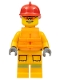 Minifig No: cty0974  Name: Fire - Reflective Stripes, Bright Light Orange Suit, Life Jacket, Red Fire Helmet