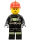 Minifig No: cty0975  Name: Fire - Reflective Stripes with Utility Belt, Red Fire Helmet, Lopsided Smile