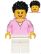Minifig No: cty1018  Name: Mom - Bright Pink Female Top, White Legs, Black Hair Coiled and Short