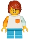 Minifig No: cty1023  Name: Boy, Freckles, White Shirt with Orange Pocket, Dark Azure Short Legs, Dark Orange Hair Tousled with Side Part