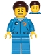 Minifig No: cty1041  Name: Astronaut - Male, Blue Jumpsuit, Dark Brown Hair Short Combed Sideways Part Left, Scared and Lopsided Smile