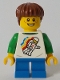 Minifig No: cty1046  Name: Boy, Classic Space Shirt with Minifigure Floating and Back Print, Blue Short Legs, Reddish Brown Hair