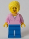 Minifig No: cty1047  Name: Toy Store Owner - Bright Pink Female Top, Blue Legs
