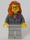 Minifig No: cty1058  Name: Scientist - Female, Dark Bluish Gray Jacket with Magenta Scarf, Dark Orange Female Hair over Shoulder, Glasses