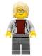 Minifig No: cty1073  Name: Sports Car Driver, Light Bluish Gray Hoodie with Dark Red Shirt, Tan Hair Swept Back Tousled