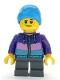 Minifig No: cty1081  Name: Boy - Dark Purple Jacket, Dark Bluish Gray Short Legs, Dark Azure Beanie