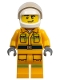 Minifig No: cty1114  Name: Fire - Reflective Stripes, Bright Light Orange Suit, White Helmet, Crooked Grin