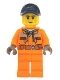 Minifig No: cty1140  Name: Street Sweeper Operator - Male, Orange Safety Jacket, Reflective Stripe, Sand Blue Hoodie, Orange Legs, Dark Blue Cap with Hole, Smirk
