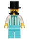 Minifig No: cty1150  Name: Fairground Employee, Male - Black Top Hat, Moustache, White Shirt with Stripes, Medium Azure Legs