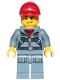 Minifig No: cty1163  Name: Ocean Mini-Submarine Pilot  - Male, Harness, Sand Blue Legs with Pockets, Red Cap, Lopsided Grin