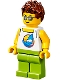 Minifig No: cty1196  Name: Plane Passenger - Male, White Tank Top with Dark Azure Sailboat, Lime Legs, Reddish Brown Hair Spiked