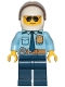 Minifig No: cty1249  Name: Police - City Officer Shirt with Dark Blue Tie and Gold Badge, Dark Tan Belt with Radio, Dark Blue Legs, White Helmet, Sunglasses