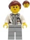 Minifig No: cty1252  Name: Fire - Female, White Open Jacket over Shirt, Light Bluish Gray Legs, Reddish Brown Hair