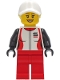 Minifig No: cty1269  Name: Woman - Red and White Racing Jacket, Red Legs, White Cap with Bright Light Yellow Ponytail Hair
