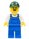 Minifig No: cty1291  Name: Street Sweeper - Male, Blue Overalls over V-Neck Shirt, Blue Legs, Dark Green Cap, Moustache