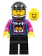 Minifig No: cty1320  Name: Ann McCloud - Stuntz Driver, Dark Azure Jacket with Animal Mouth and Magenta Arms, Black Legs, Black Helmet, Trans-Clear Visor