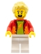 Minifig No: cty1325  Name: Dynamo Doug - Stuntz Announcer, Spiky Bright Light Yellow Hair, White Legs, Red Jacket over Lime Shirt