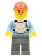 Minifig No: cty1326  Name: Alex - Stuntz Driver, White Racing Chest Protector with Medium Blue Arms, Dark Bluish Gray Legs, Coral Cap, Stubble