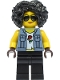 Minifig No: cty1330  Name: Stuntz Driver - Female, Sand Blue Vest over Rose Shirt, Black Legs, Black Curly Hair, Sunglasses
