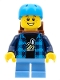 Minifig No: cty1332  Name: Skateboarder - Boy, Banana Shirt, Dark Azure Helmet, Backpack, Medium Blue Short Legs