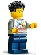 Minifig No: cty1340  Name: Male, White Shirt with Mountains, Dark Blue Legs, Black Coiled Hair