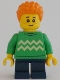 Minifig No: cty1343  Name: Boy, Bright Green Sweater, Dark Blue Legs, Orange Hair