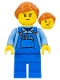 Minifig No: cty1348  Name: Janitor - Female, Blue Overalls over Medium Blue Shirt, Blue Legs, Dark Orange Hair, Back Print