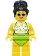 Minifig No: cty1387  Name: Beach Tourist - Female, White and Lime Swimsuit, Black Hair